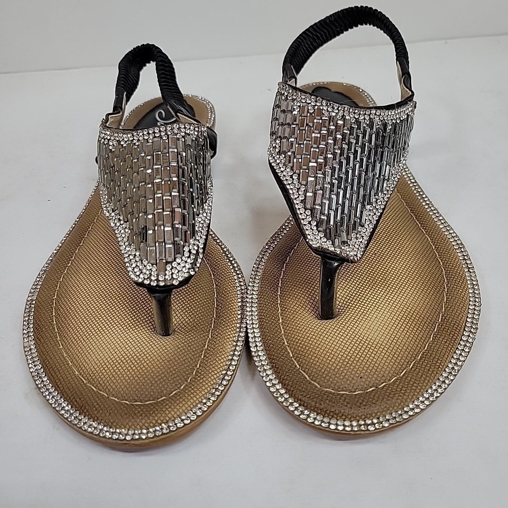 Juliet Rhinestone‎ Slingback Sandals Womens 6.5 Silver Dress Flat Shoes